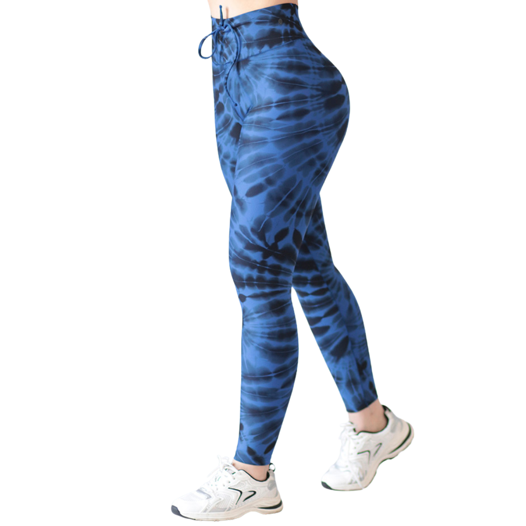 Leggings Deportivos para Mujer Fitness: Efecto Push Up, Cintura Alta, Textil Lycra Transpirable con Acabado Liso Tie Dye, Color Azul | Adriana Olimpo