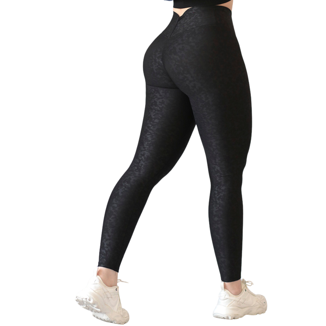 Leggings Deportivos para Mujer Fitness:  Efecto Push Up, Cintura Alta, Textil Lycra Transpirable con Relieves Rang, Color Negro | Adriana Olimpo