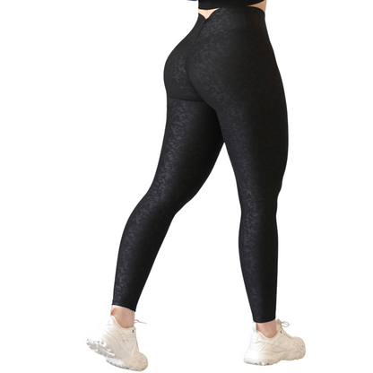 Leggings Deportivos para Mujer Fitness:  Efecto Push Up, Cintura Alta, Textil Lycra Transpirable con Relieves Rang, Color Negro | Adriana Olimpo
