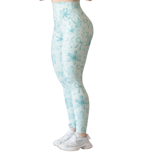 Leggings Deportivos para Mujer Fitness: Efecto Básico, Cintura Alta, Con Bolsillos Laterales, Textil Lycra Transpirable con Acabado LisoFlor, Color Verde Aqua | Adriana Olimpo
