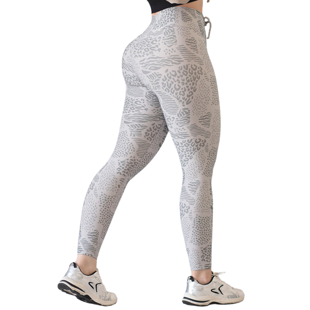 Leggings Deportivos para Mujer Fitness: Efecto Básico, Cintura Alta, Textil Lycra Transpirable con Acabado Liso Multi Print, Color Gris | Adriana Olimpo