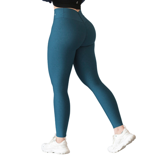 Leggings Deportivos para Mujer Fitness:  Efecto Push Up, Cintura Alta, Textil Lycra Transpirable con Relieves Honk, Color Azul | Adriana Olimpo