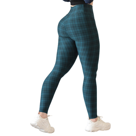 Leggings Deportivos para Mujer Fitness: Efecto Push Up, Cintura Alta, Textil Lycra Transpirable con Acabado Liso Cuadros, Color Verde | Adriana Olimpo