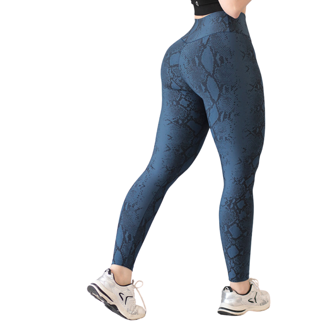 Leggings Deportivos para Mujer Fitness: Efecto Básico, Cintura Alta, Textil Lycra Transpirable con Acabado Liso Snake, Color Azul | Adriana Olimpo