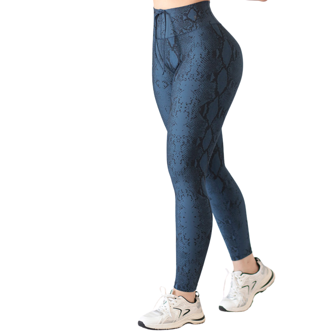 Leggings Deportivos para Mujer Fitness: Efecto Básico, Cintura Alta, Textil Lycra Transpirable con Acabado Liso Snake, Color Azul | Adriana Olimpo