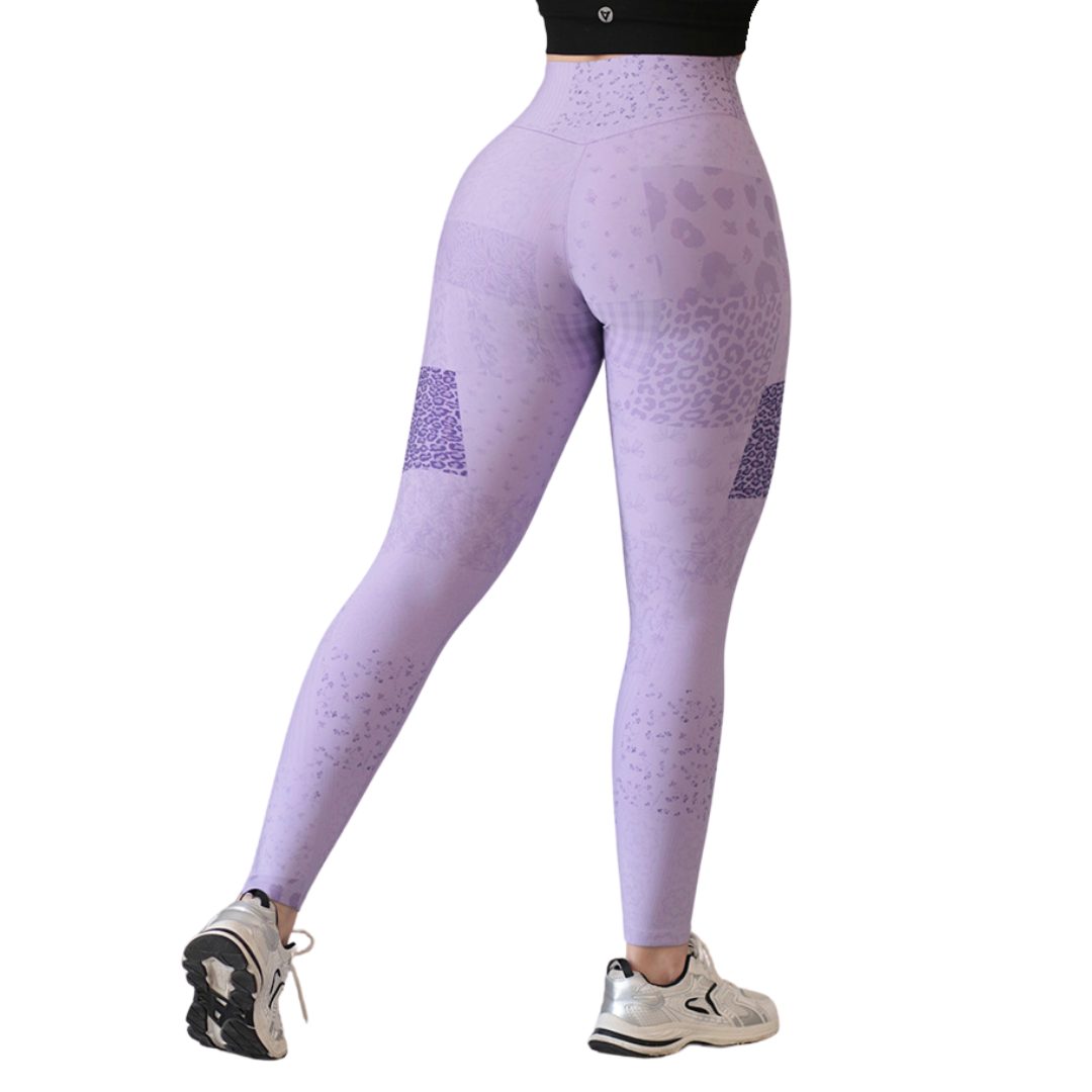 Leggings Deportivos para Mujer Fitness: Efecto Básico, Cintura Alta, Textil Lycra Transpirable con Acabado Liso Colage, Color Lila | Adriana Olimpo