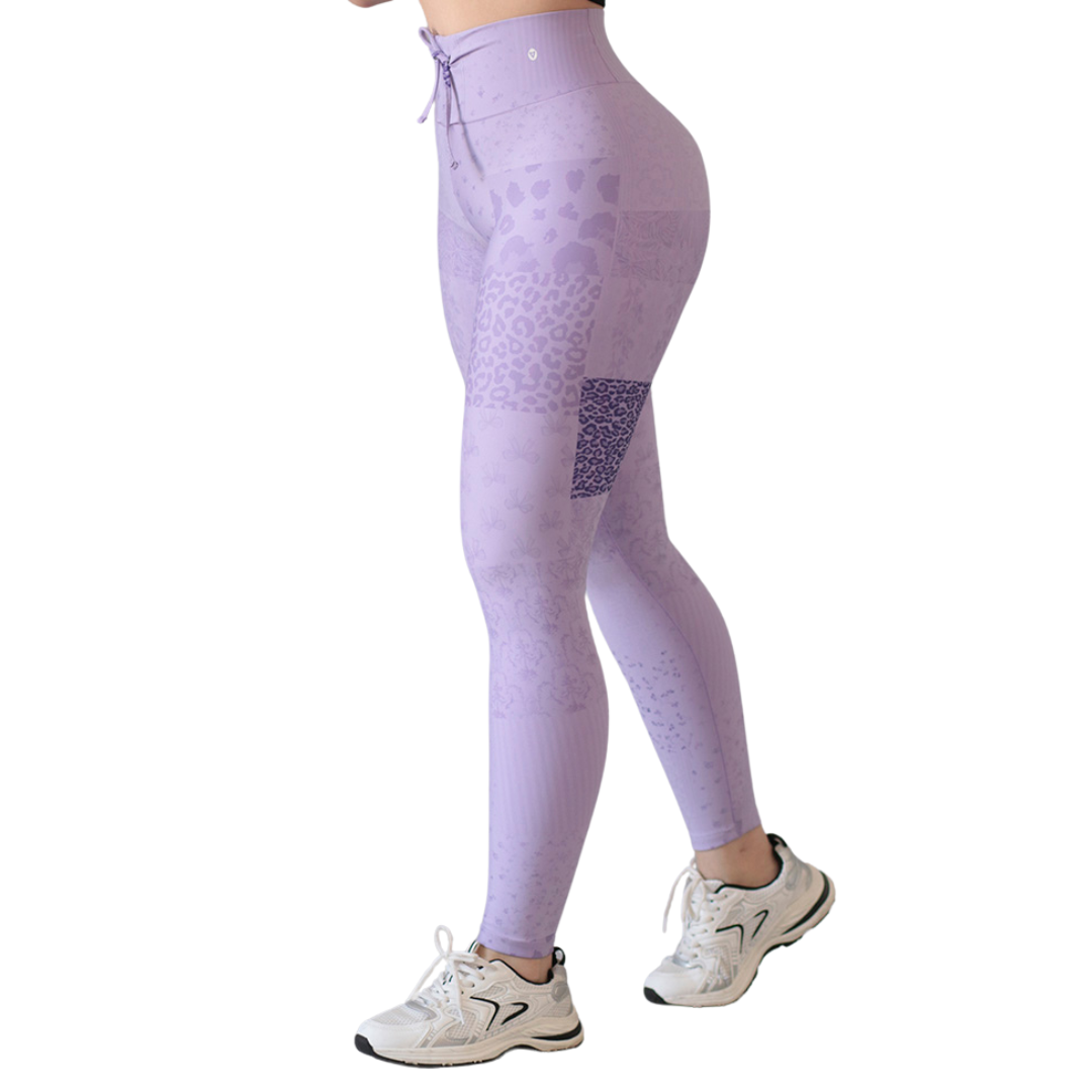Leggings Deportivos para Mujer Fitness: Efecto Básico, Cintura Alta, Textil Lycra Transpirable con Acabado Liso Colage, Color Lila | Adriana Olimpo