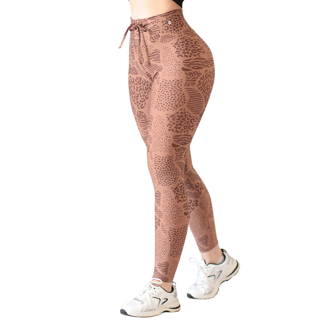 Leggings Deportivos para Mujer Fitness: Efecto Básico, Cintura Alta, Textil Lycra Transpirable con Acabado Liso Multi Print, Color Cafecito| Adriana Olimpo