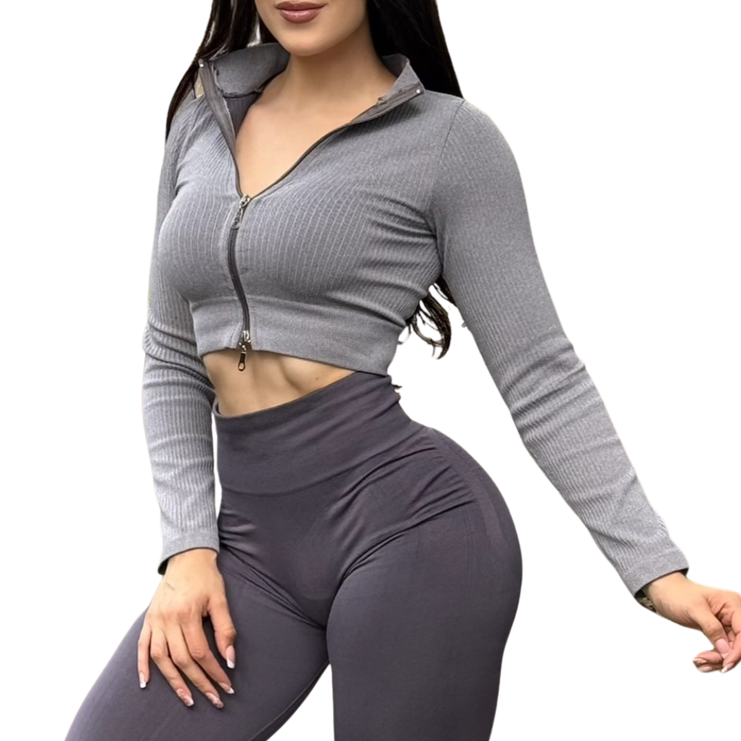 Chamarra deportiva manga larga | Transpirable, Relieves – Gris Luna