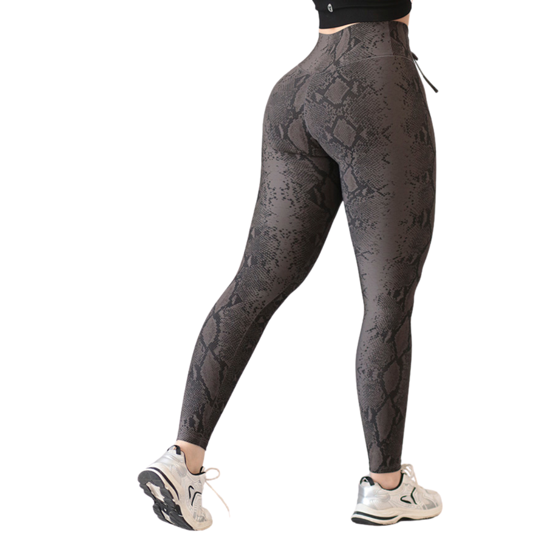 Leggings Deportivos para Mujer Fitness: Efecto Básico, Cintura Alta, Textil Lycra Transpirable con Acabado Liso Snake, Color Gris | Adriana Olimpo