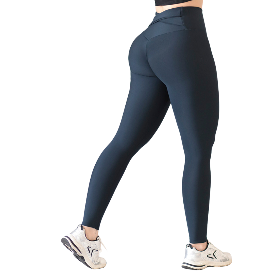 Leggings Deportivos para Mujer Fitness: Efecto Push Up, Cintura Alta, Textil Lycra Transpirable con Acabado Liso, Color Azul Obscuro | Adriana Olimpo