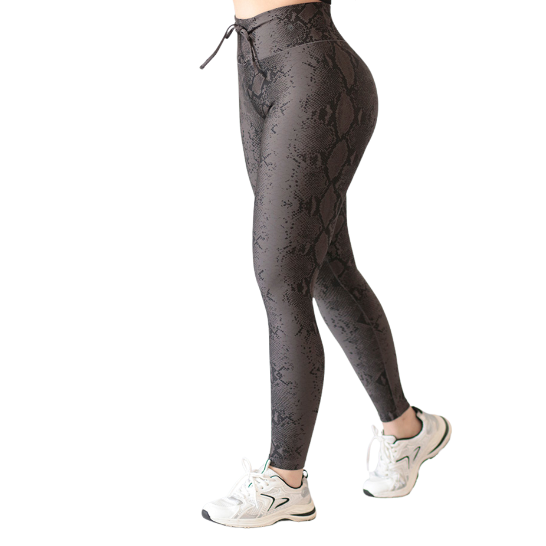 Leggings Deportivos para Mujer Fitness: Efecto Básico, Cintura Alta, Textil Lycra Transpirable con Acabado Liso Snake, Color Gris | Adriana Olimpo