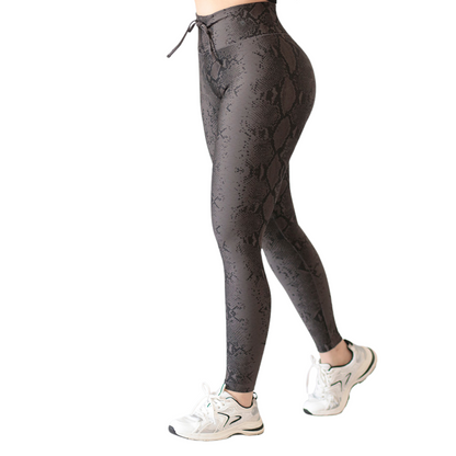 Leggings Deportivos para Mujer Fitness: Efecto Básico, Cintura Alta, Textil Lycra Transpirable con Acabado Liso Snake, Color Gris | Adriana Olimpo