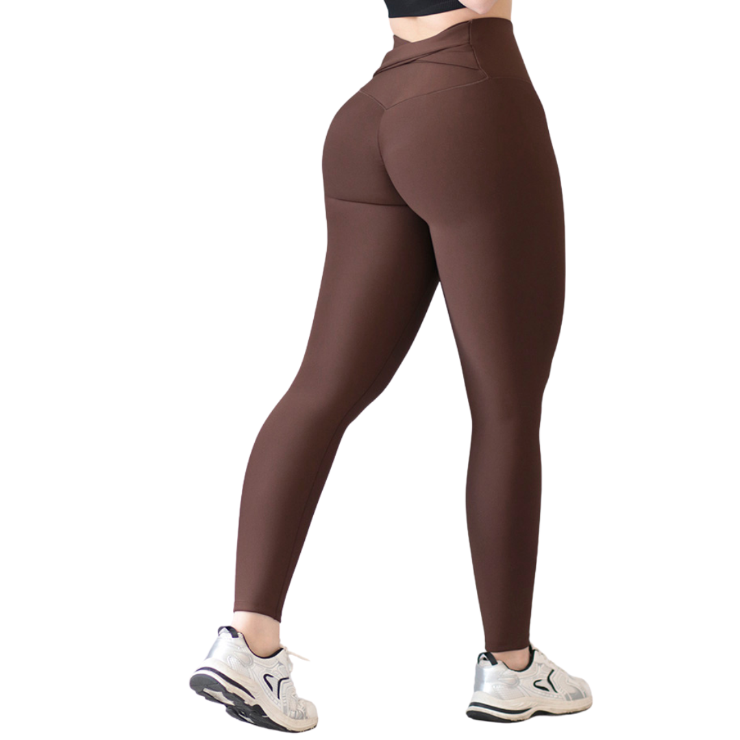 Leggings Deportivos para Mujer Fitness: Efecto Push Up, Cintura Alta, Textil Lycra Transpirable con Acabado Liso, Color Café | Adriana Olimpo