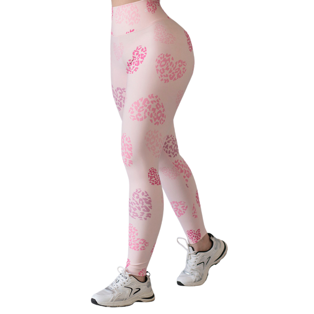 Leggings Deportivos para Mujer Fitness: Efecto Push Up, Cintura Alta, Textil Lycra Transpirable con Acabado Liso Corazón, Color Rosita | Adriana Olimpo