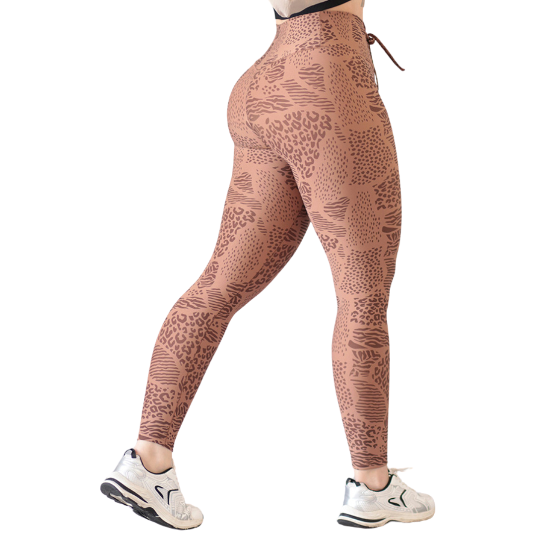 Leggings Deportivos para Mujer Fitness: Efecto Básico, Cintura Alta, Textil Lycra Transpirable con Acabado Liso Multi Print, Color Cafecito| Adriana Olimpo