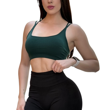 🔹 Top con copas | Alto Impacto, Liso – Verde Bottle