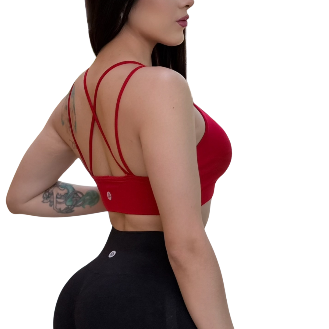 Top para Mujer Fitness: Copas Removilbles, Soporte Medio, Textil Liso Transpirable, Color Candy Red  | Adriana Olimpo