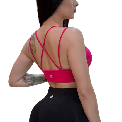 Top para Mujer Fitness: Copas Removilbles, Soporte Medio, Textil Liso Transpirable, Color Paradice Pink | Adriana Olimpo
