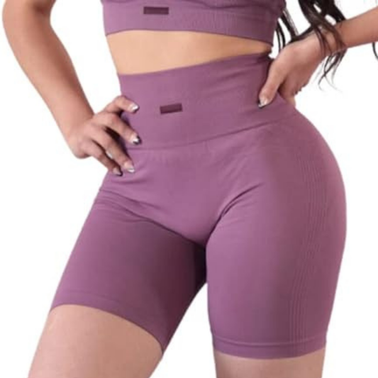 Short Biker Deportivos para Mujer Fitness: Efecto Push up, Cintura Alta, Textil Lycra Transpirable Texturizado con Relieves Laterales, Color Palo de Rosa | Adriana Olimpo