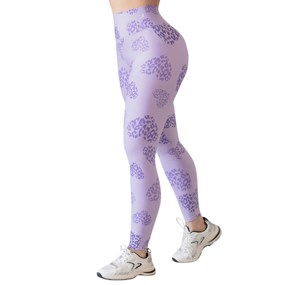 Leggings Deportivos para Mujer Fitness: Efecto Push Up, Cintura Alta, Textil Lycra Transpirable con Acabado Liso Corazón, Color Lila | Adriana Olimpo
