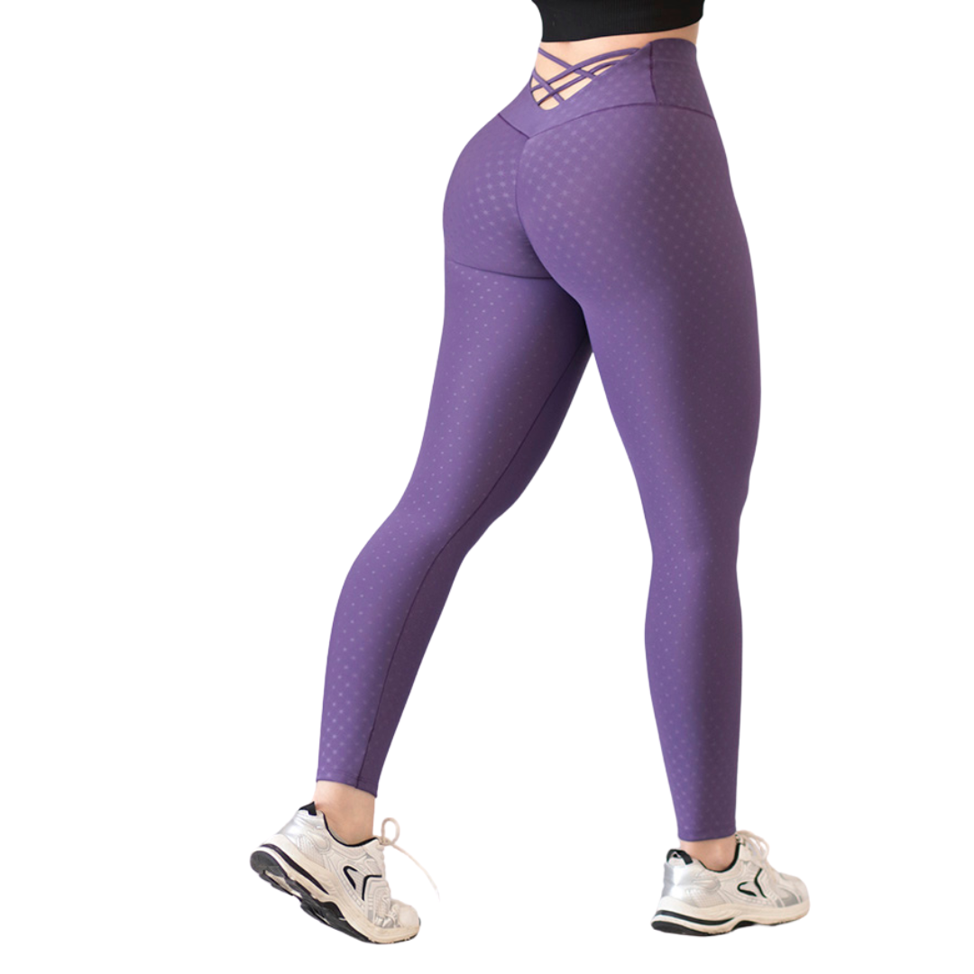 Leggings Deportivos para Mujer Fitness:  Efecto Push Up, Cintura Alta, Textil Lycra Transpirable con Relieves Astral, Color Lila | Adriana Olimpo