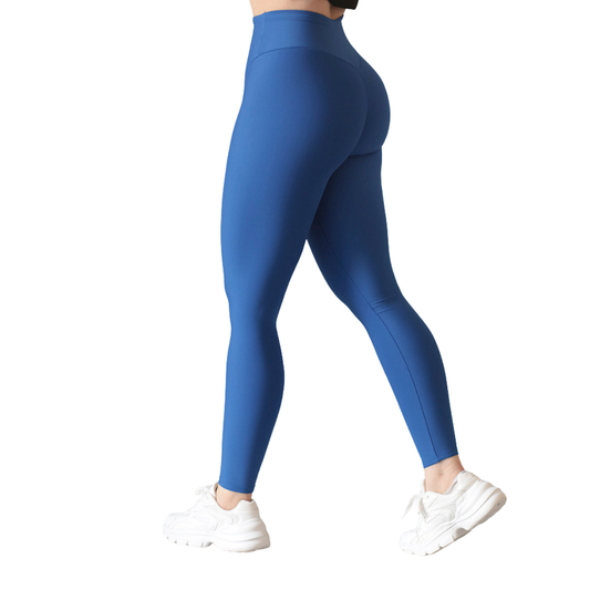 Leggings deportivos supplex para mujer, efecto push up con cintura alta, textil lycra transpirable con acabado liso. Color azul | Adriana Olimpo