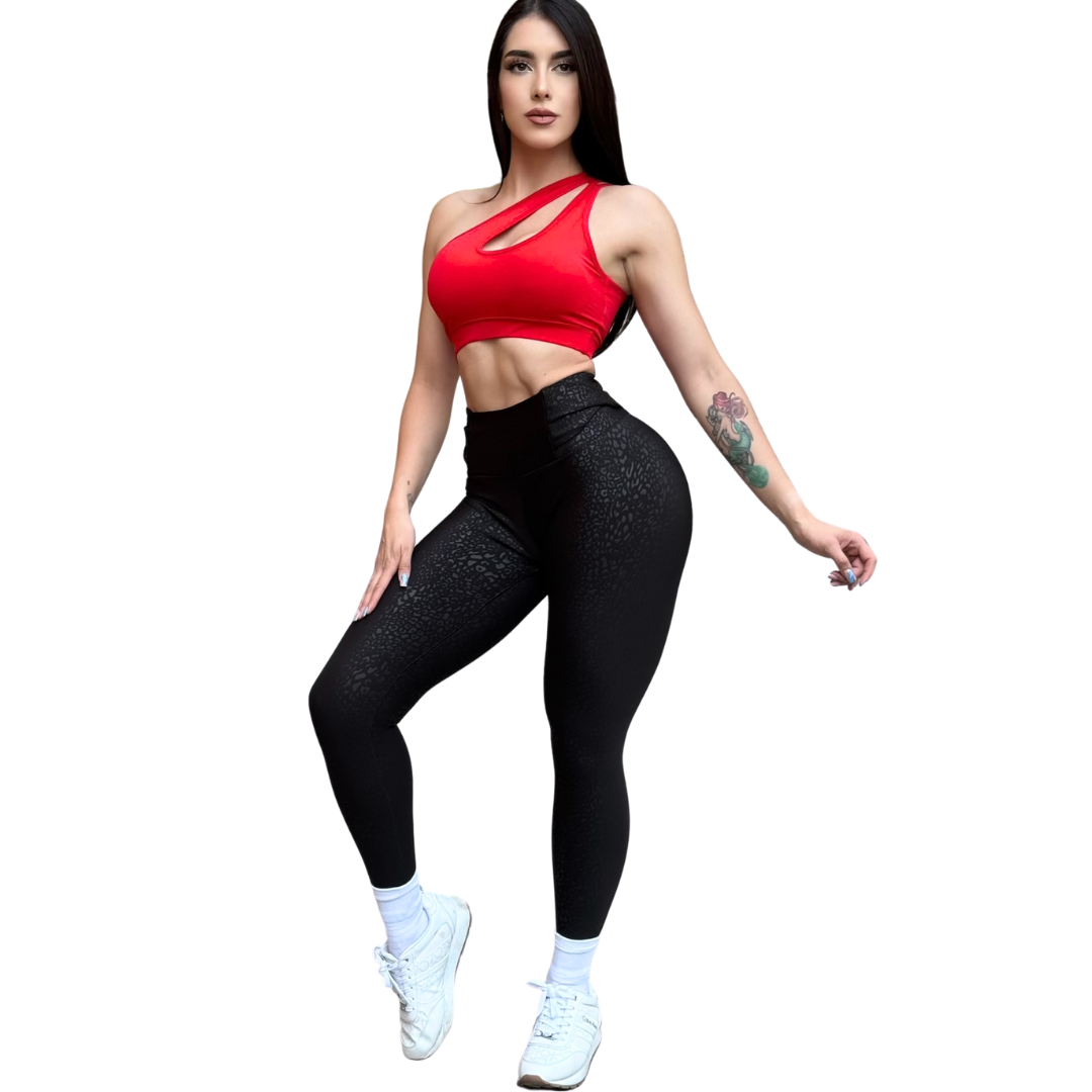 Top para Mujer Fitness: Efecto Alto Impacto, Ajuste Perfecto, Textil Liso Transpirable, Color Rojo | Adriana Olimpo