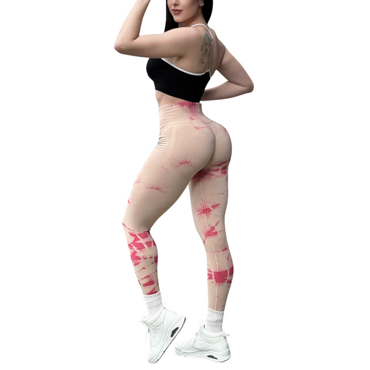 Leggings Deportivos Seamless de Compresión para Mujer Fitness: Glúteos Redondos, Vientre Plano y Cintura Definida | Push Up + Compresión Faja, Ultra Cómodos y Sin Costuras, Color Beige y Rosa | Adriana Olimpo