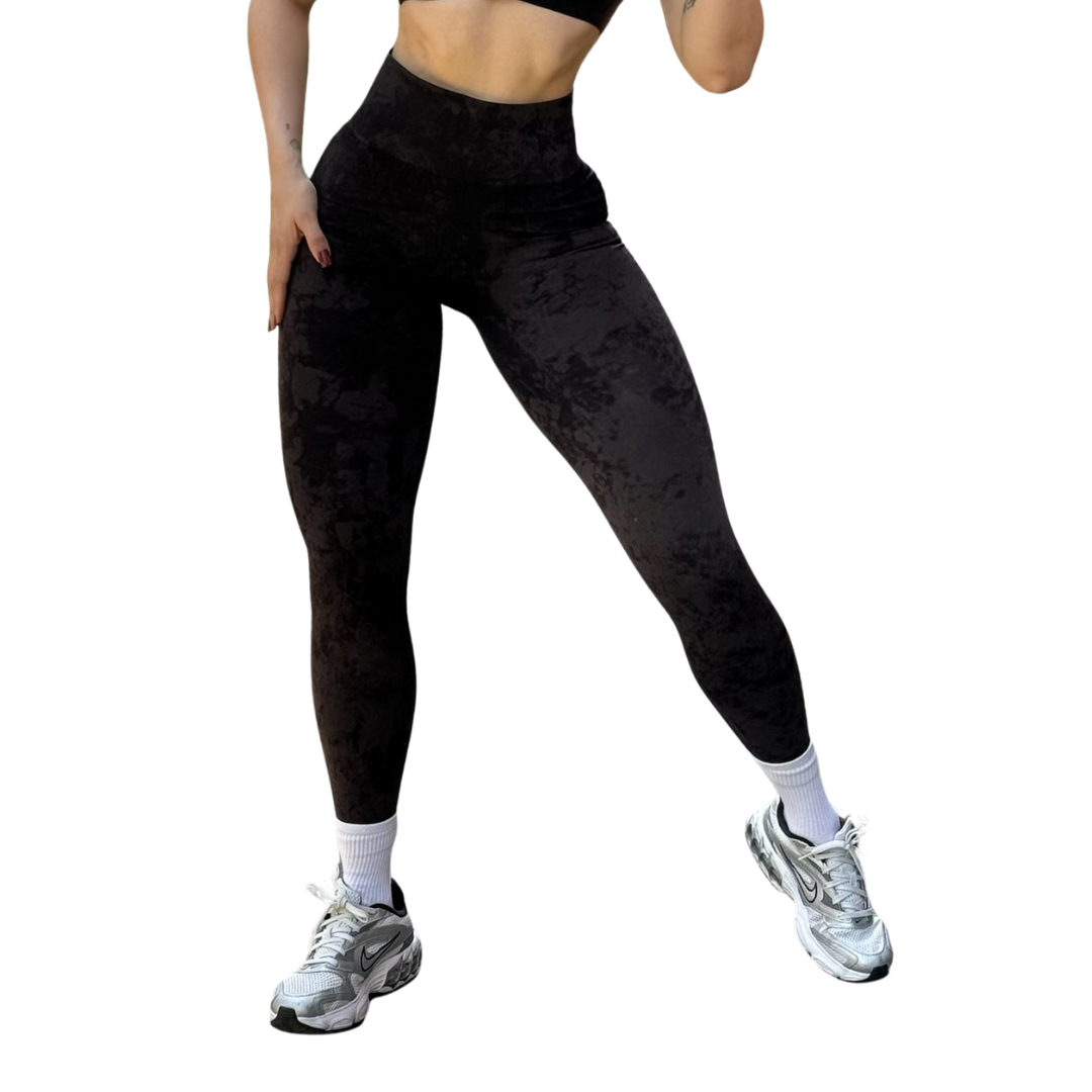 Leggings Burbuja + Push Up | Seamless Compresión - Negro Deslavado