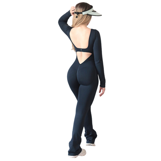 Enterizo Deportivo Manga Larga para Mujer Fitness: Efecto Scrunc Up, Textil Lycra Transpirable con Acabado Liso, Color Azul Profundo | Adriana Olimpo