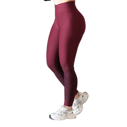 Leggings Deportivos para Mujer Fitness: Efecto Basico, Cintura Alta, Con Bolsillos Laterales, Textil Lycra Transpirable con Acabado Liso Puntitos, Color Vino | Adriana Olimpo