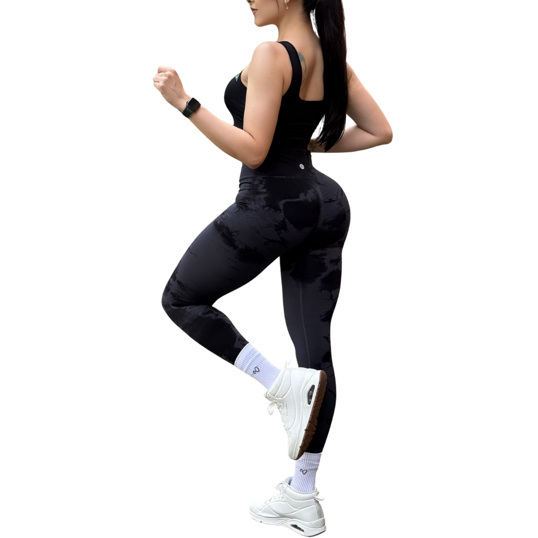 Leggings Deportivos Seamless de Compresión para Mujer Fitness: Glúteos Redondos, Vientre Plano y Cintura Definida | Push Up + Burbuja + Compresión Faja. Ultra Cómodos. Color oxford y negro | Adriana Olimpo