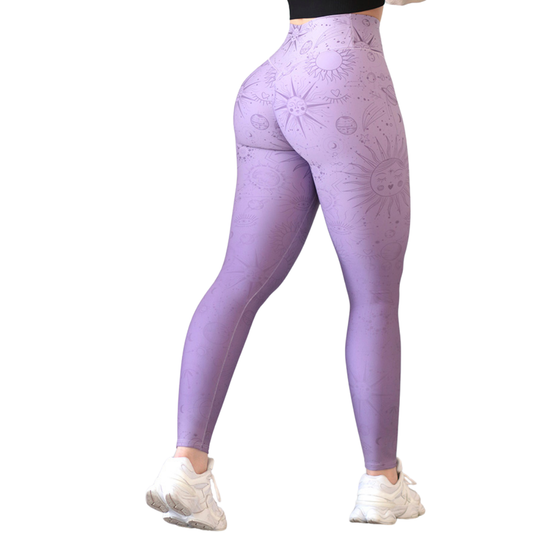 Leggings Deportivos para Mujer Fitness: Efecto Push Up, Cintura Alta, Textil Lycra Transpirable con Acabado Liso Soles, Color Lila | Adriana Olimpo