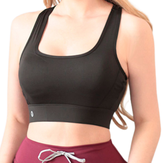 Top para Mujer Fitness: Efecto Alto Impacto, Ajuste Perfecto, Con avertura para Copas, Textil Liso, Transpirable, Color Negro | Adriana Olimpo