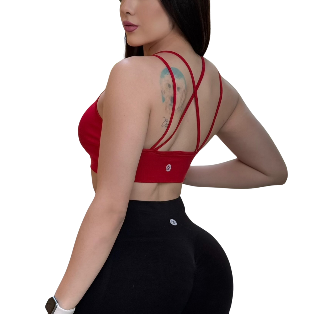 Top para Mujer Fitness: Copas Removilbles, Soporte Medio, Textil Liso Transpirable, Color Candy Red  | Adriana Olimpo