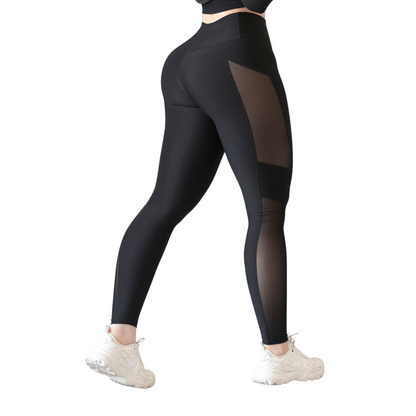 Leggings Deportivos para Mujer Fitness: Efecto Básico, Cintura Alta, Textil Lycra Transpirable con Acabado Liso, Color Negro Mesh | Adriana Olimpo