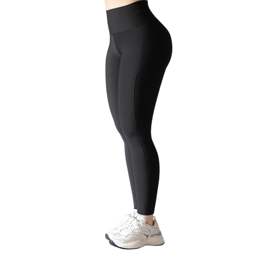 Leggings Deportivos para Mujer Fitness: Efecto Básico, Cintura Alta, Con Bolsillos Laterales, Textil Lycra Transpirable con Acabado Liso, Color Negro | Adriana Olimpo