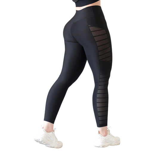 Leggings Deportivos para Mujer Fitness: Efecto Básico, Cintura Alta, Textil Lycra Transpirable con Acabado Liso, Color Negro Mesh | Adriana Olimpo