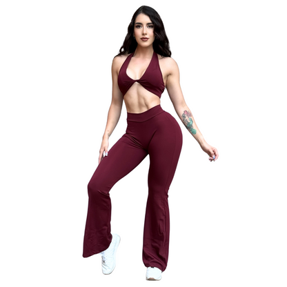 Top para Mujer Fitness: Twist Alto Impacto, Textil Liso, Transpirable, Color Tinto | Adriana Olimpo