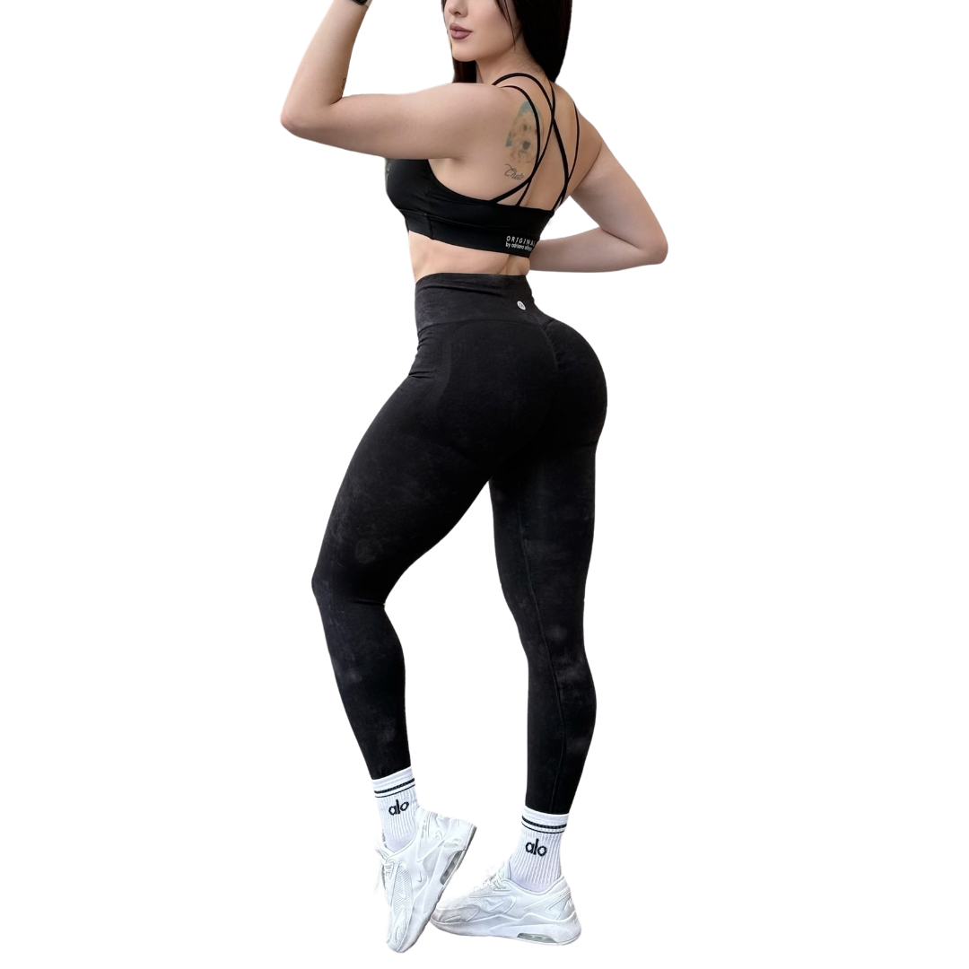 🔸 Leggings Burbuja + Push Up | Seamless Compresión – Negro Moteado