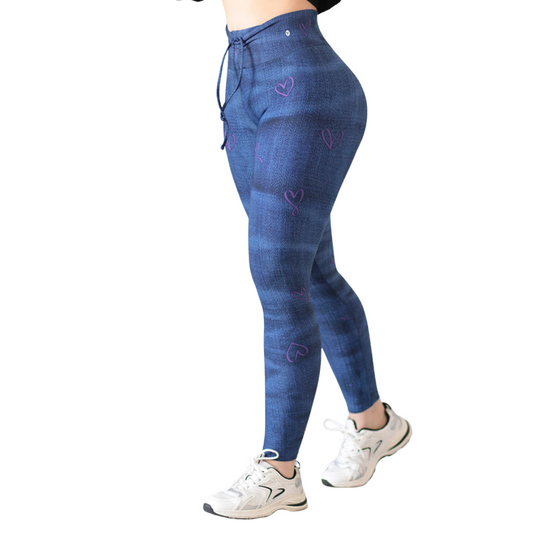 Leggings Deportivos para Mujer Fitness: Efecto Push Up, Cintura Alta, Textil Lycra Transpirable con Acabado Liso Corazón, Color Mezclilla | Adriana Olimpo