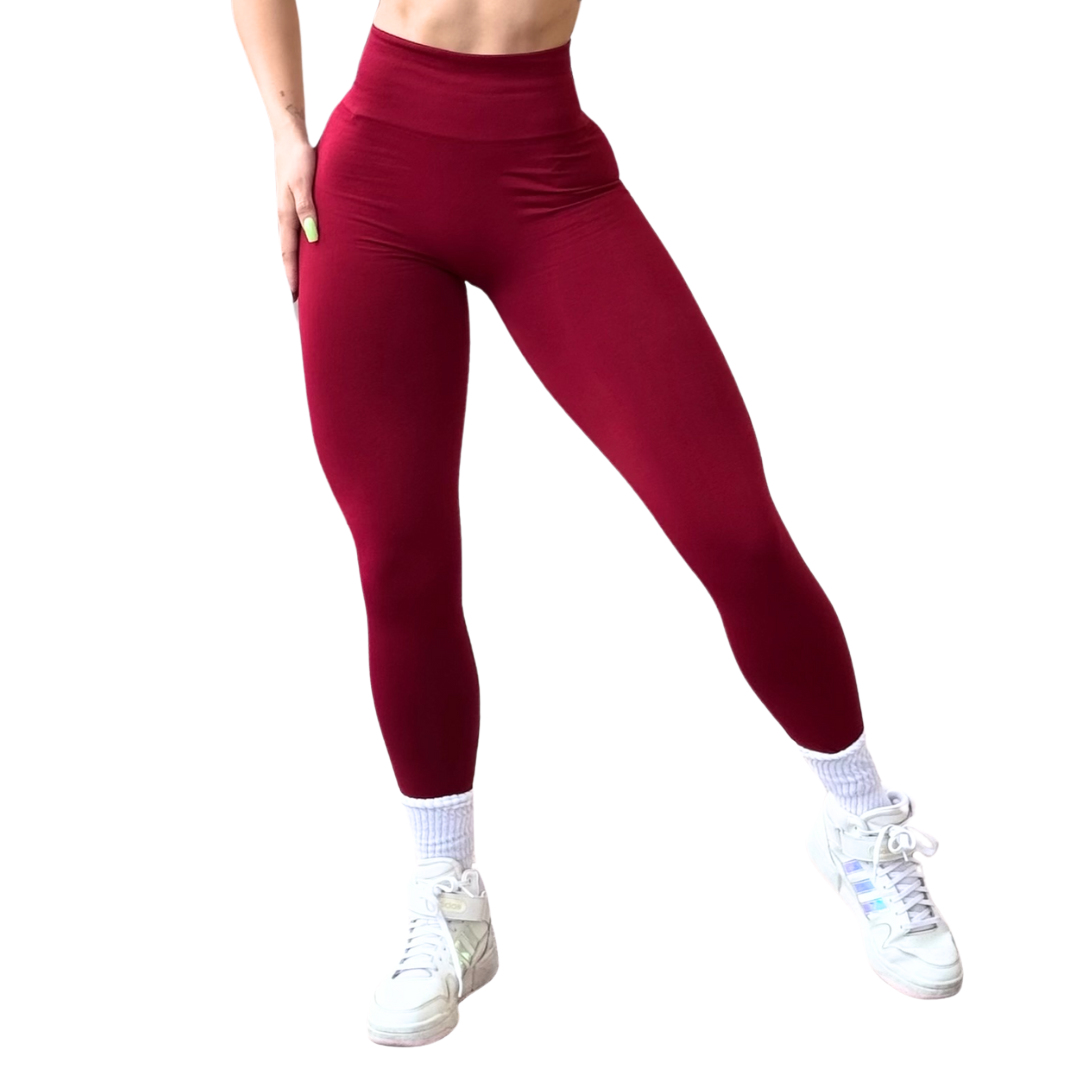 Leggings Deportivos para Mujer Fitness: Seamless Efecto Push Up y Burbuja, Cintura Alta, Textil Tejido Liso Suave Transpirable , Color Sangría | Adriana Olimpo