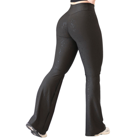 Leggings Deportivos para Mujer Fitness:  Efecto Push Up, Cintura Alta, Textil Lycra Transpirable con Destellos Reflectantes✨ y Relieves Estelar, Color Negro | Adriana Olimpo