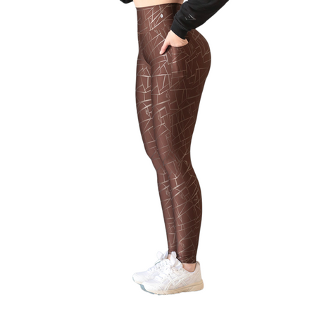 Leggings básico con bolsillos | Supplex Stretch, Destellos Tec – Café