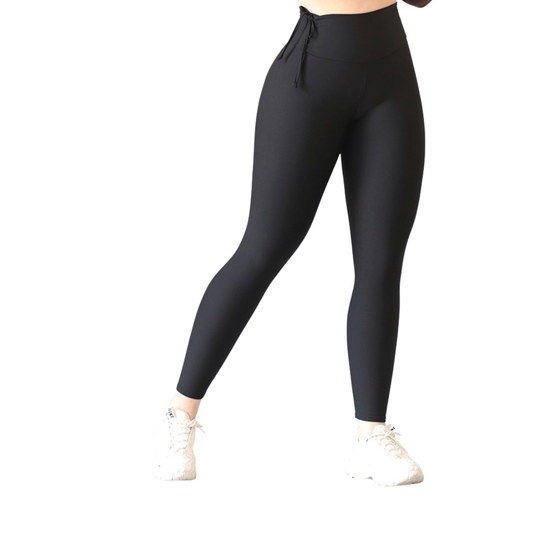 Leggings Deportivos para Mujer Fitness:  Efecto Básico, Cintura Alta, Textil Lycra Transpirable con Relieves de Líneas, Color Negro | Adriana Olimpo
