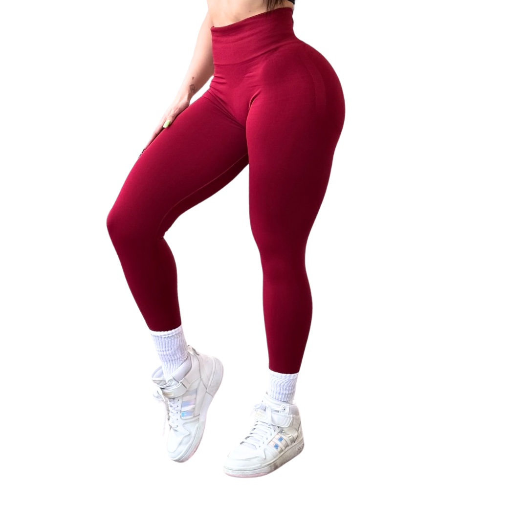 Leggings Deportivos para Mujer Fitness: Seamless Efecto Push Up y Burbuja, Cintura Alta, Textil Tejido Liso Suave Transpirable , Color Sangría | Adriana Olimpo