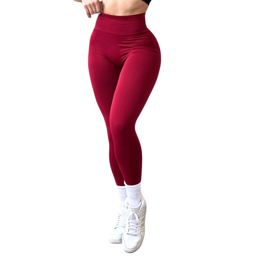 Leggings Deportivos para Mujer Fitness: Seamless Efecto Push Up y Burbuja, Cintura Alta, Textil Tejido Liso Suave Transpirable , Color Sangría | Adriana Olimpo