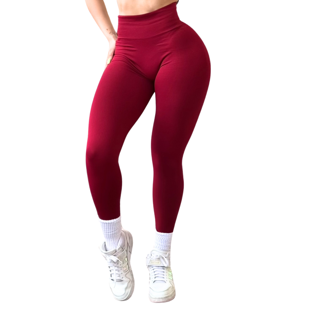 Leggings Deportivos para Mujer Fitness: Seamless Efecto Push Up y Burbuja, Cintura Alta, Textil Tejido Liso Suave Transpirable , Color Sangría | Adriana Olimpo