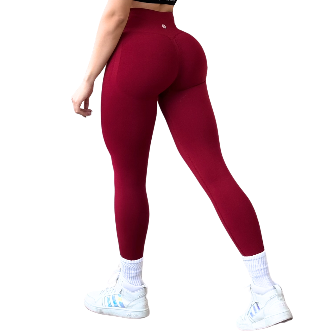 Leggings Deportivos para Mujer Fitness: Seamless Efecto Push Up y Burbuja, Cintura Alta, Textil Tejido Liso Suave Transpirable , Color Sangría | Adriana Olimpo